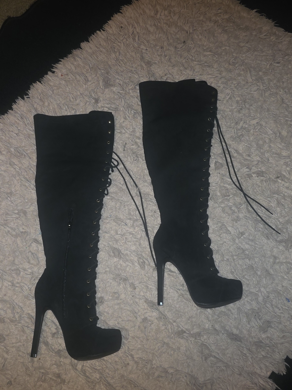 JustFab Black Lace-Up Over-the-Knee Platform Stiletto Boots